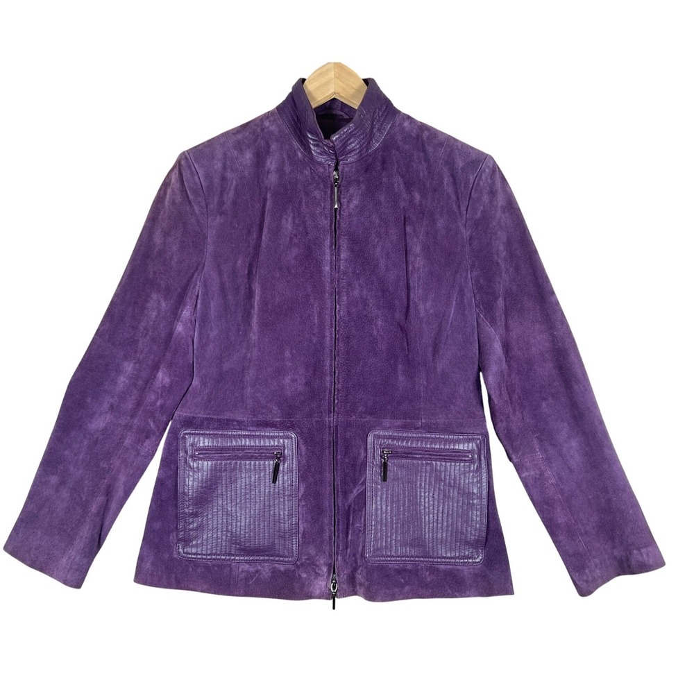 Terry Lewis Classic Luxuries Purple Suede Leather Jacket RETRO Zip Up‎ Pockets S